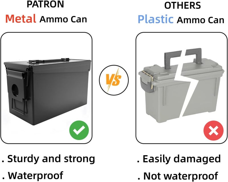 Patron 30 & 50 Cal Ammo Can Metal Ammo Box Storage Crate Case for Shotgun Bullet Rifle Ammunition Waterproof (Black or Green) - Image 5
